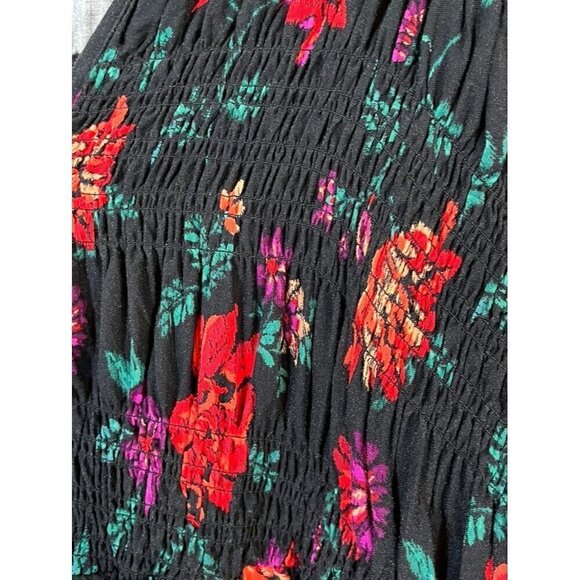 Torrid Top Women 1X Black Floral Smock Tropical Western Boho Hippie Festival 80s - Picture 5 of 15